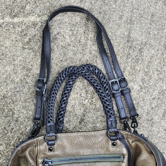 Joy Gryson Olivia Lambskin Leather Green  Espresso Handbag Purse Bag $695 - Picture 8 of 15